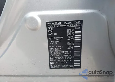 2015 Nissan Rogue Sv from USA, damaged, VIN KNMAT2MV1FP500956